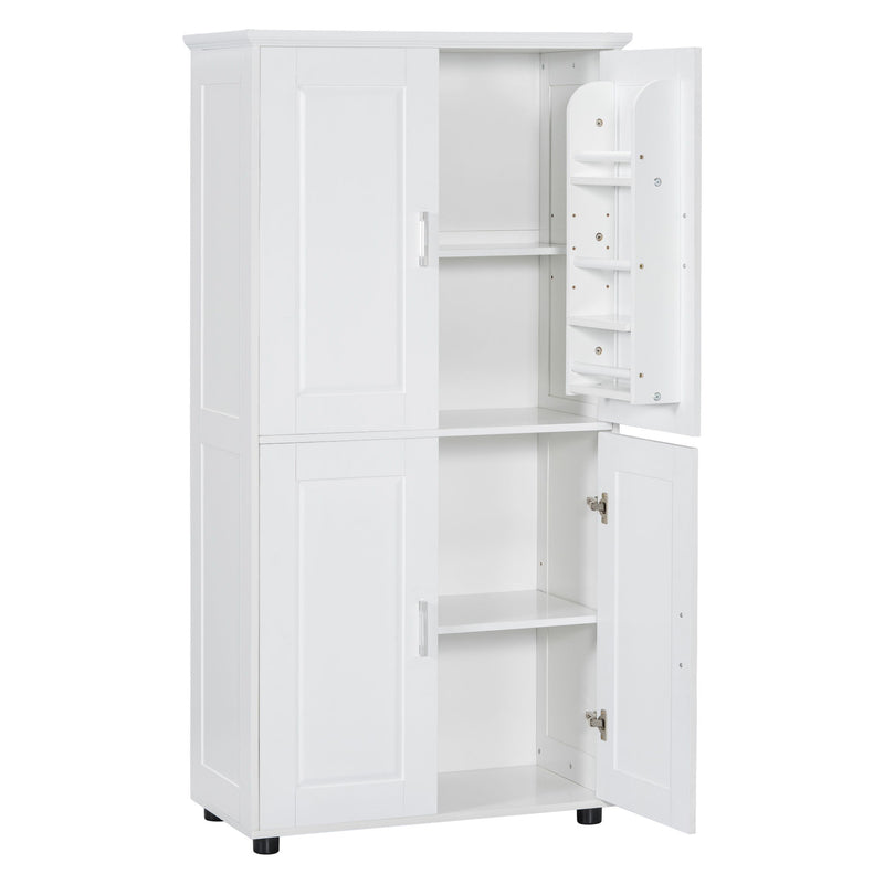 Tall And Wide Bathroom Floor Storage Cabinet With 4 Doors, Adjustable Shelves - White