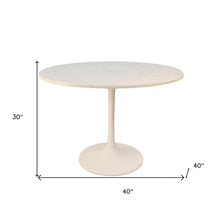 Load image into Gallery viewer, 40" Rounded Marble And Iron Pedestal Base Dining Table - White
