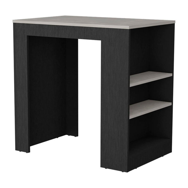 36" Faux Marble And Wood Kitchen Island With Storage - Black / Gray