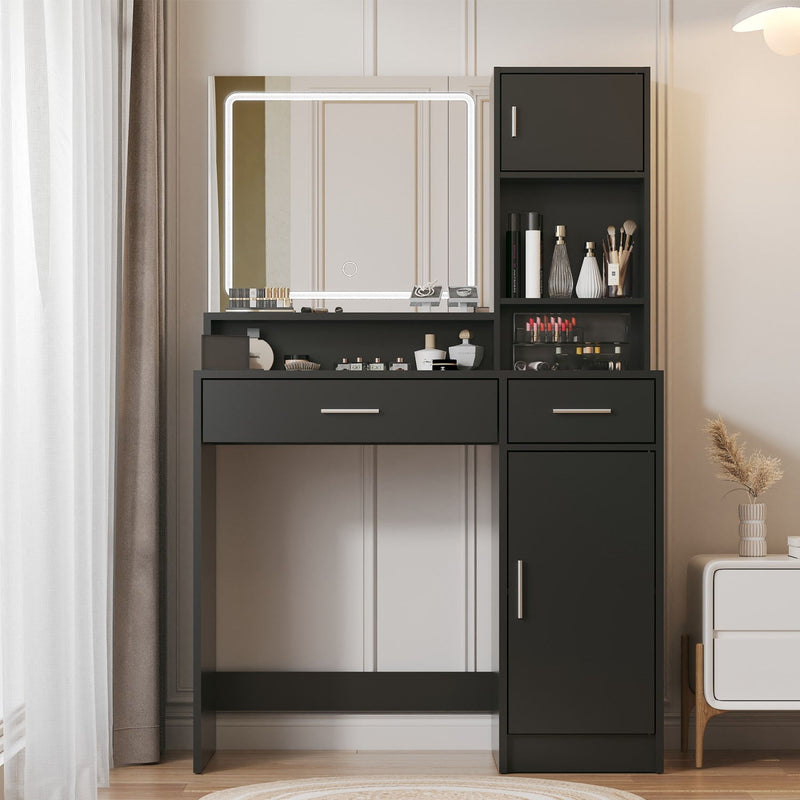Wood Lighted Two Drawer Dresser - Black
