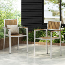 Load image into Gallery viewer, Stylish Modern Faux Wood &amp; Aluminum Outdoor Dining Chairs, (Set of 2) - Natural
