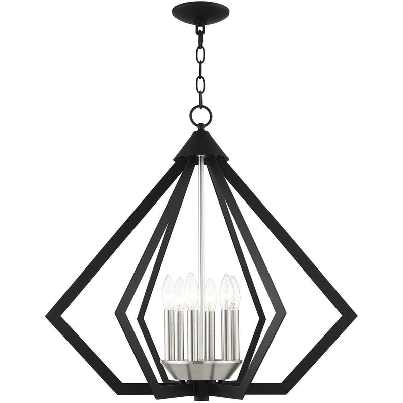 25" Six Light Dimmable Chandelier With Shades - Black