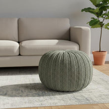 Load image into Gallery viewer, Cotton Cable Knit Round Pouf Ottoman - Green

