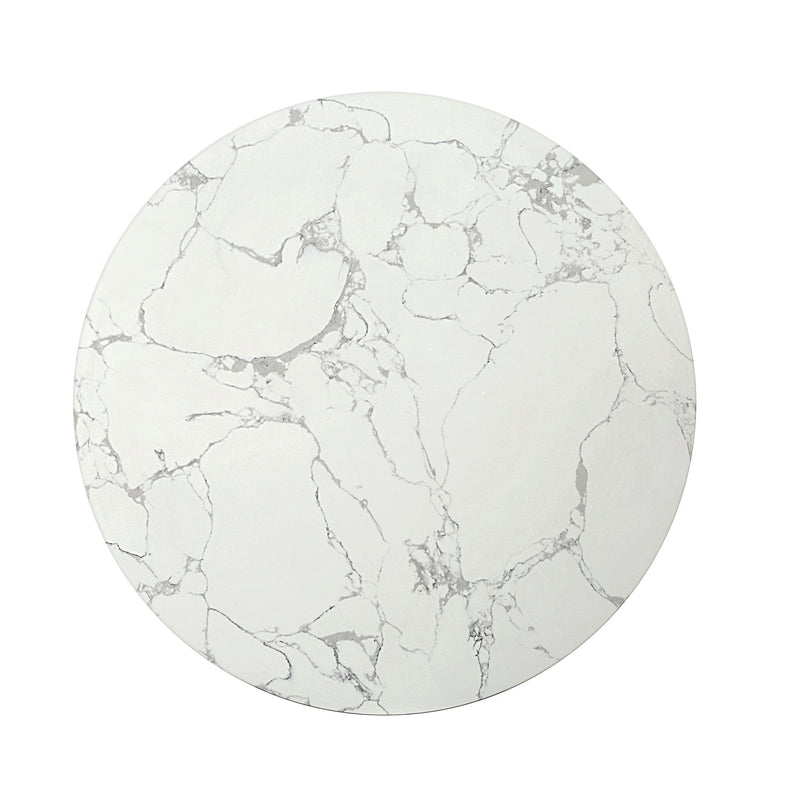 Faux Marble Solid Wood And Steel Round Drum Coffee Table - White / Espresso / Gold