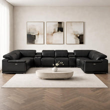 Load image into Gallery viewer, Leather Modular U Shaped Eight Piece Corner Sectional With Console - Black
