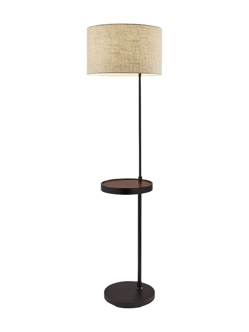Tray Table Floor Lamp With Beige Drum Shade - Black