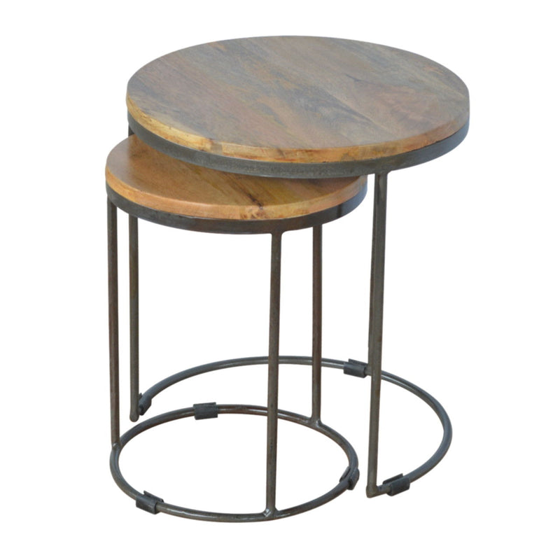 Solid Wood Round Footstool (Set of 2) - Brown