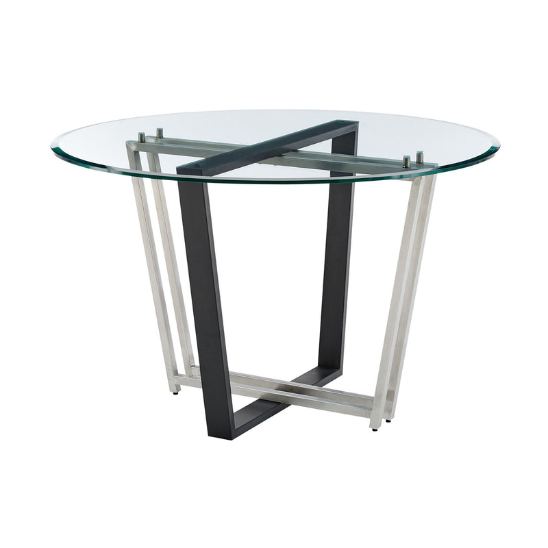 48" Glass And Iron Sled Base Round Top Dining Table - Black