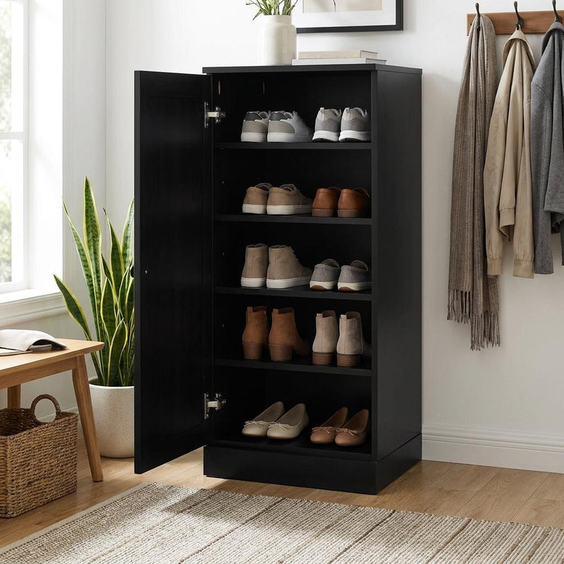 Ten Pair Solid Woodshoe Storage Cabinet (752064) - Black