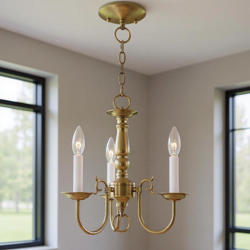 14" Three Light Dimmable Chandelier With Shades - Antiqued Brass