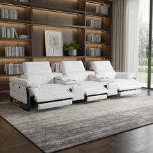 Load image into Gallery viewer, Top Grain Leather Reclining Metal USB Sofa (720344) - White
