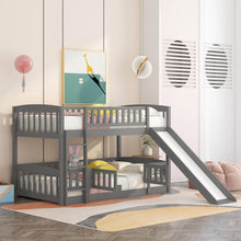 Load image into Gallery viewer, Bunk Bed with Slide,Twin Over Twin Low Bunk Bed with Fence and Ladder for Toddler Kids Teens Grey
