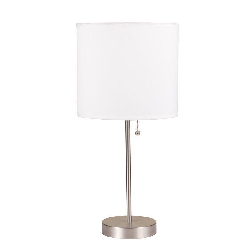 Metal Candlestick Table Lamp With White Classic Drum Shade - Silver