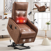 Load image into Gallery viewer, Single Motor Power Lift Recliner Chair With Massage And Heat, USB For Charging - Brown
