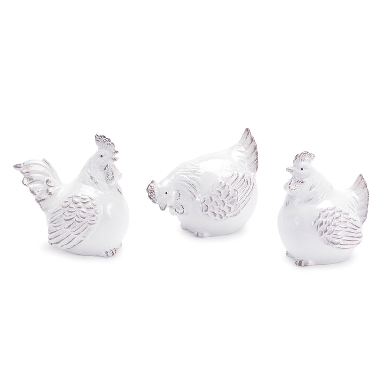 Ceramic Chicken Figurine (Set of 6) - White And Beige
