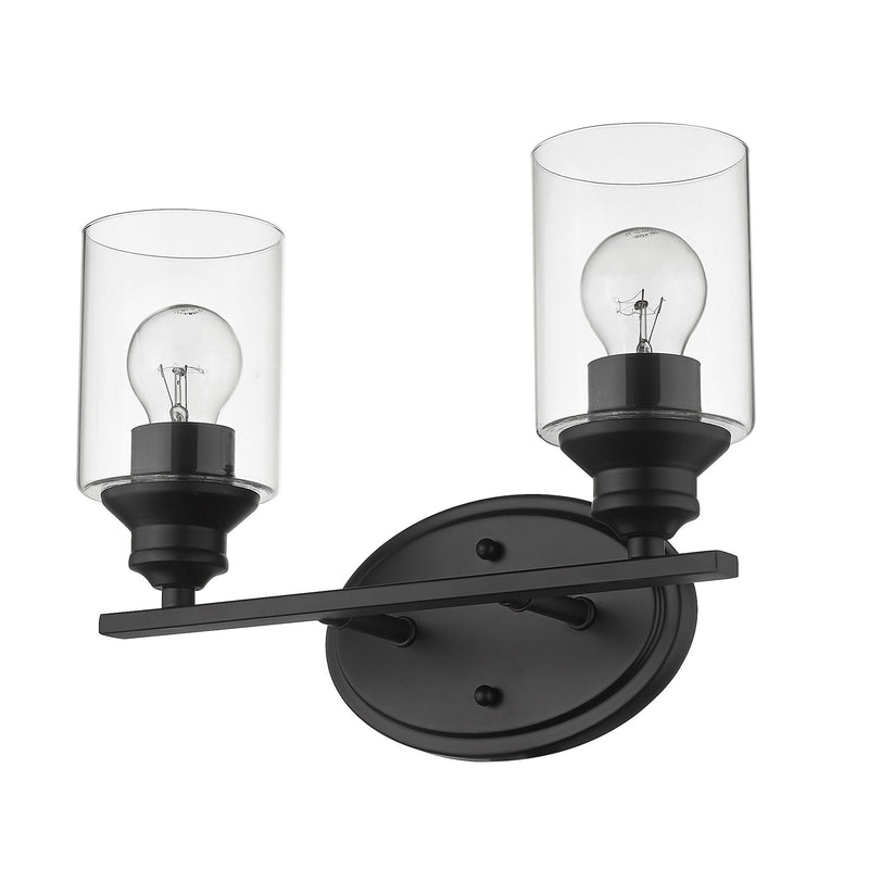 Two Light Wall Light With Clear Glass Shade - Matte Black