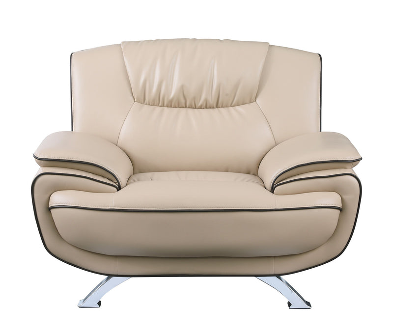 Leather Match Arm Chair - Beige And Silver