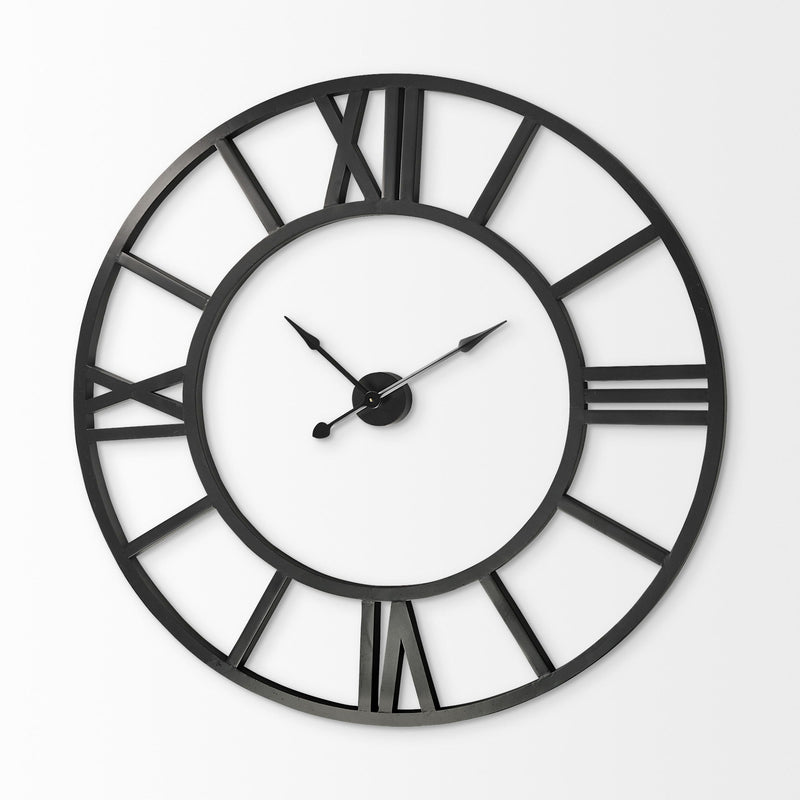 Round Xl Industrial Style Wall Clock With Open Face Desing - Black