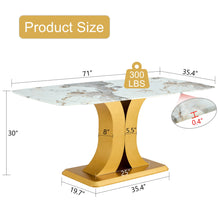 Load image into Gallery viewer, Modern Minimalist Dining Table With Imitation Marbled Glass Top And Legs For Kitchen And Living Room - Gold
