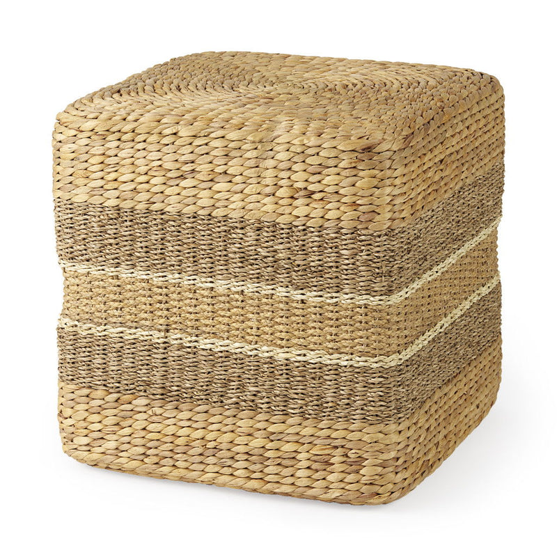 Fabric Striped Round Pouf Ottoman - Brown / Gray