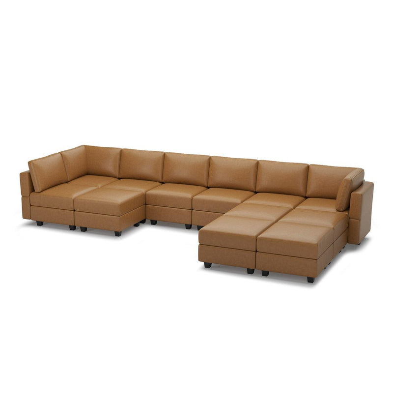 Faux Leather Modular Twelve Piece Storage Sectional With Ottomans - Brown