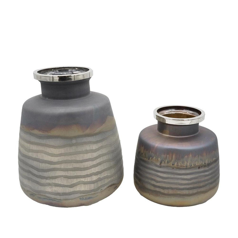 Abstract Round Table Vases (Set of 2) - Black / Gray