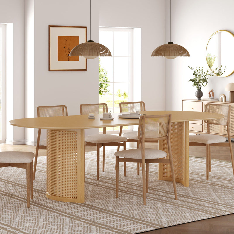 79'' Double Pedestal Base Oval Wood Dining Table - Natural