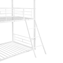 Load image into Gallery viewer, Twin Over Twin Bunk Bed Metal Bed with Half Roof, Guardrail and Ladder White
