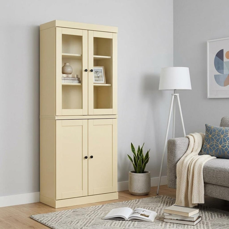 Solid Wood Adjustable Six Tier Library Bookcase With Four Doors (745693) - Yellow