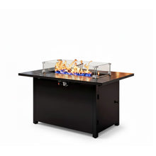 Load image into Gallery viewer, Outdoor 2 In 1 Gas Fire Pit Table With Lid &amp; Glass Shield, Stainless Burner, Lava Rock, Rectangular Design - Black
