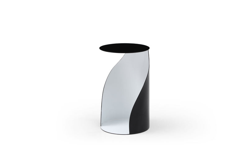 Steel Round Pedestal End Table (719934) - Black / White