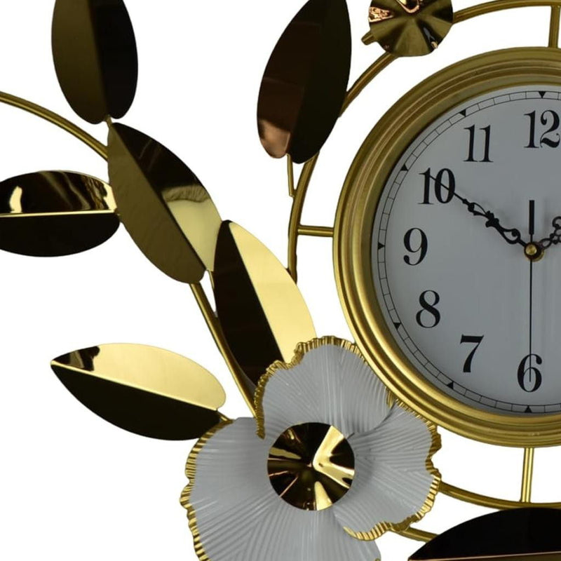 Silent Analog Floral Novelty Wall Clock (626359) - Gold / White