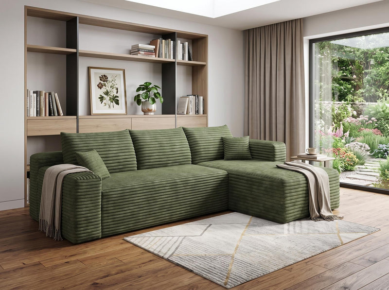 Corduroy Modular L Shaped Sofa And Chaise Sectional (762666) - Green