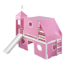 Load image into Gallery viewer, Twin Size Bunk Bed with Slide Pink Tent and Tower - Pink
