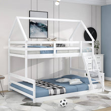 Load image into Gallery viewer, Twin over Full House Bunk Bed with Built-in Ladder,White
