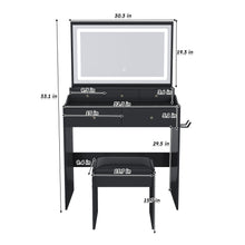 Load image into Gallery viewer, Modern Makeup Vanity Set With Power Outlet, Hair Dryer Holder, And Adjustable Lighting
