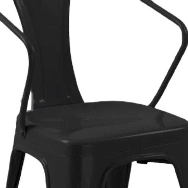 Metal Partially Open Back Dining Arm Chairs (Set of 4) - Black