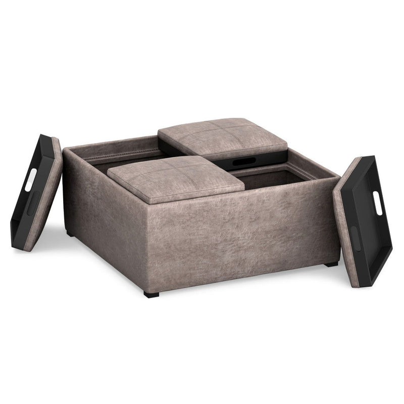 Leather Cocktail Ottoman With Storage - Gray / Black