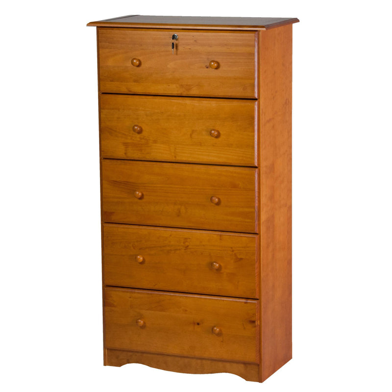 Solid Wood Five Drawer Dresser (760581) - Golden Brown