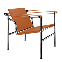 Load image into Gallery viewer, Faux Leather Stainless Steel Adjustable Back Arm Chair - Terra Cotta /Silver
