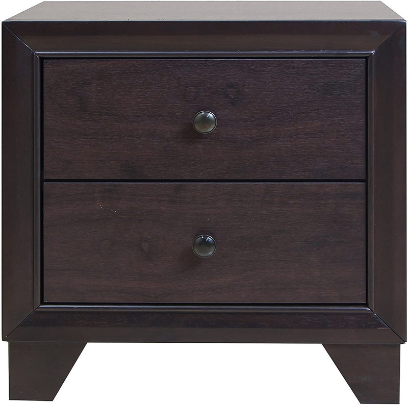 Two Drawers Solid Wood Nightstand - Espresso