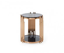 Load image into Gallery viewer, Glass And Stainless Steel Round End Table With Shelf - Rosegold And Black
