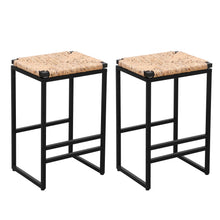 Load image into Gallery viewer, 25&quot; Height Backless Water Hyacinth Woven Bar Stools With Footrest (Set of 2) - Natural
