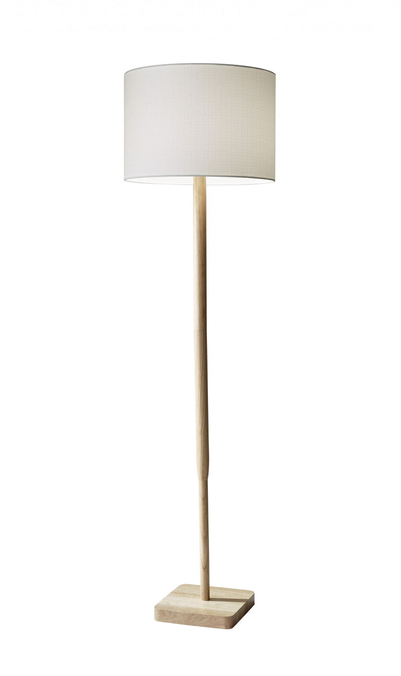 Solid Wood Traditional Shaped Floor Lamp With Drum Shade - Natural / White