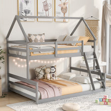 Load image into Gallery viewer, Twin over Full House Bunk Bed with Built-in Ladder,Gray
