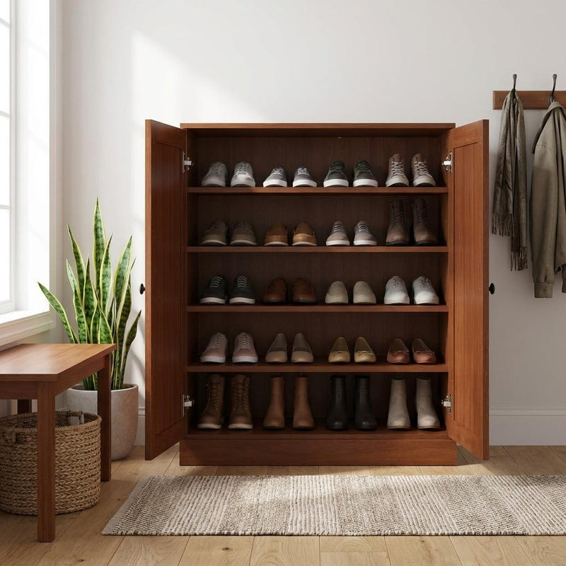 Twenty Pair Solid Woodshoe Storage Cabinet (752345) - Coffee