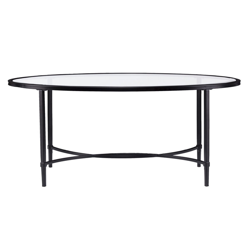 Glass And Metal Oval Coffee Table - Clear / Black
