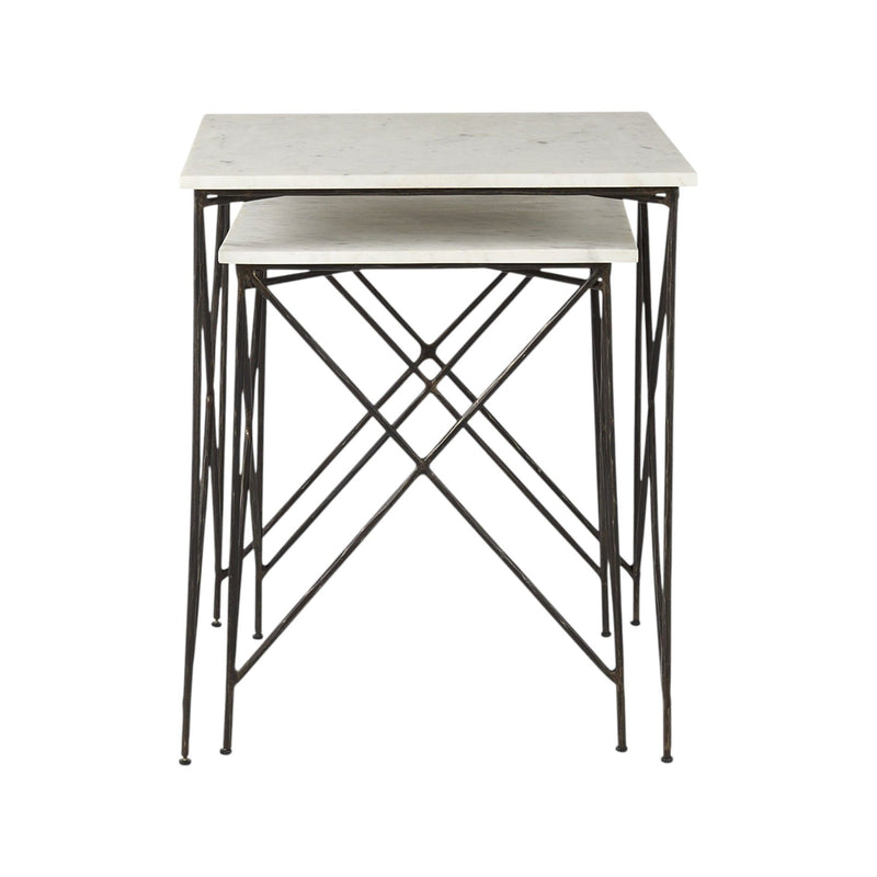 Marble And Metal Square Nested Tables (Set of 2) - Black And White