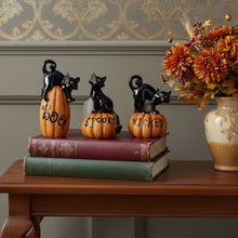 Load image into Gallery viewer, Poly Halloween Cat Figurines (Set of 3) - Black / Orange

