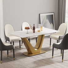 Load image into Gallery viewer, 63&quot; Modern Artificial Stone Panel V-Shaped Metal Legs, Can Accommodate 6-8 People
